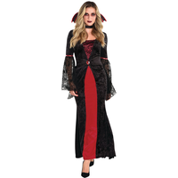 Costume de comtesse vampire, femmes, robe noir/rouge avec collier, tailles variées