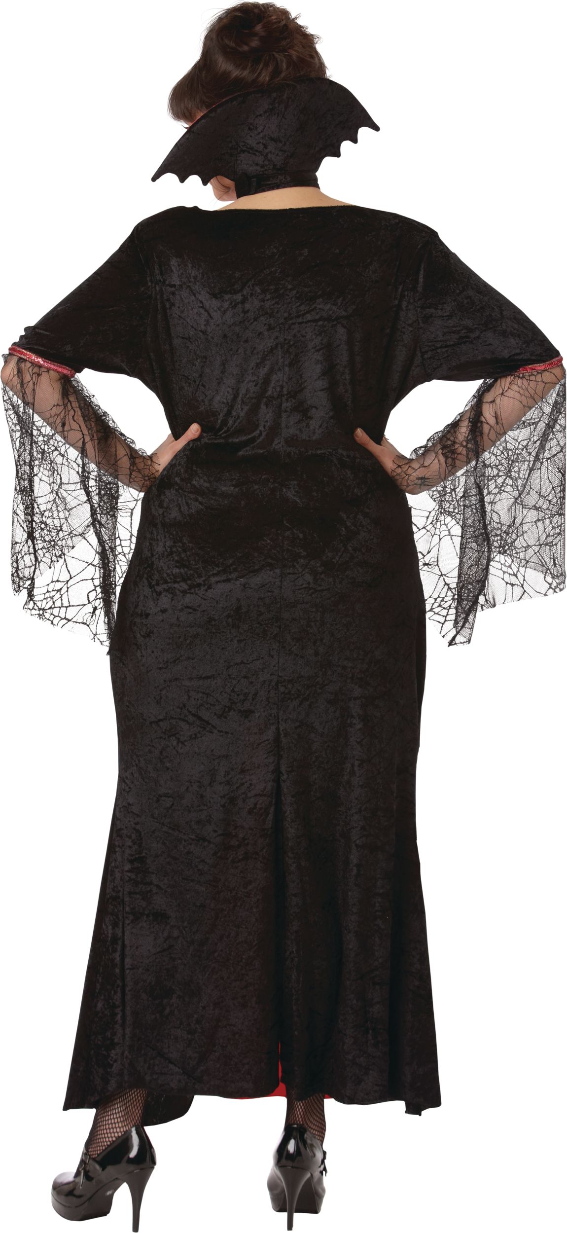 Women's Countess Vampiretta Vampire Black/Red Dress with Necklace  Halloween Costume, Plus Size Back_Flat