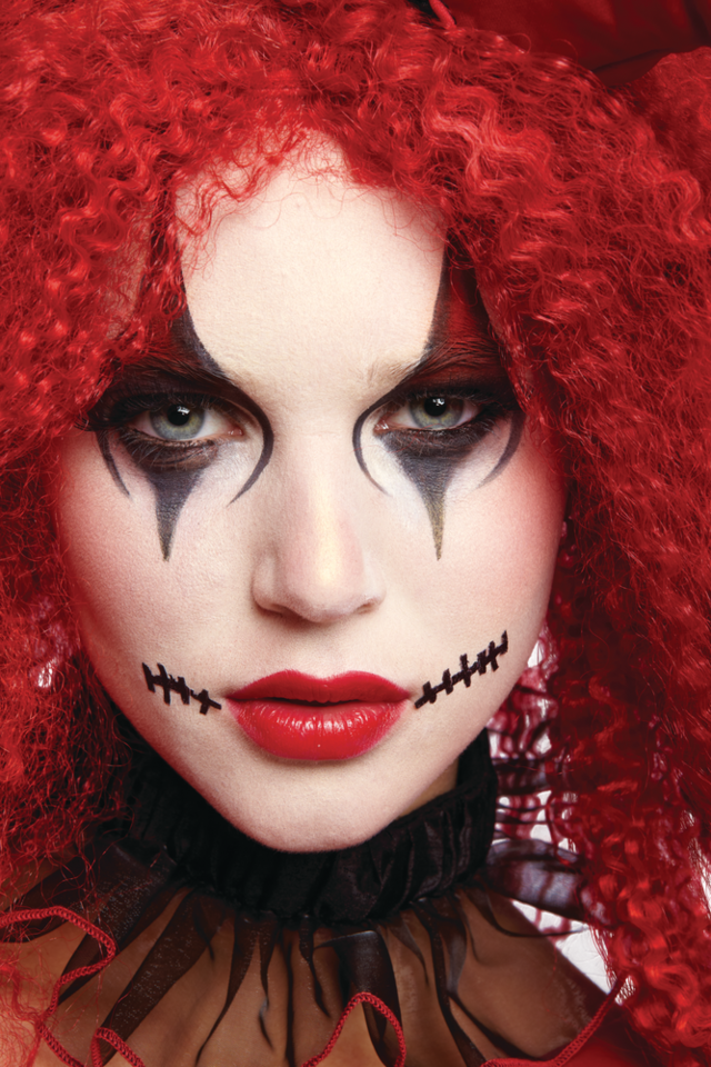 Women's Punky Jester Black/Red Dress with Headband & Stockings