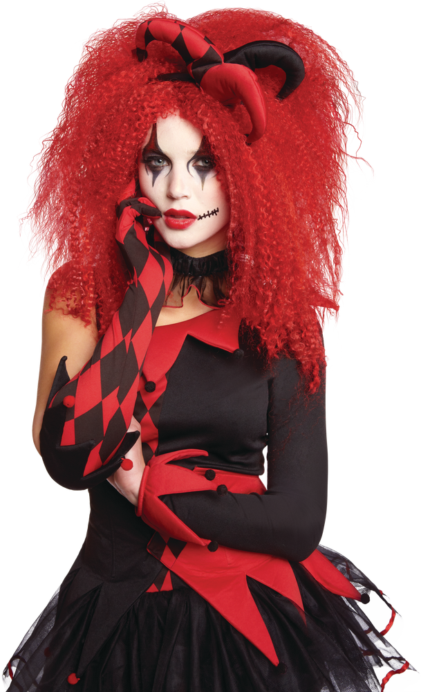Women's Punky Jester Black/Red Dress with Headband & Stockings ...