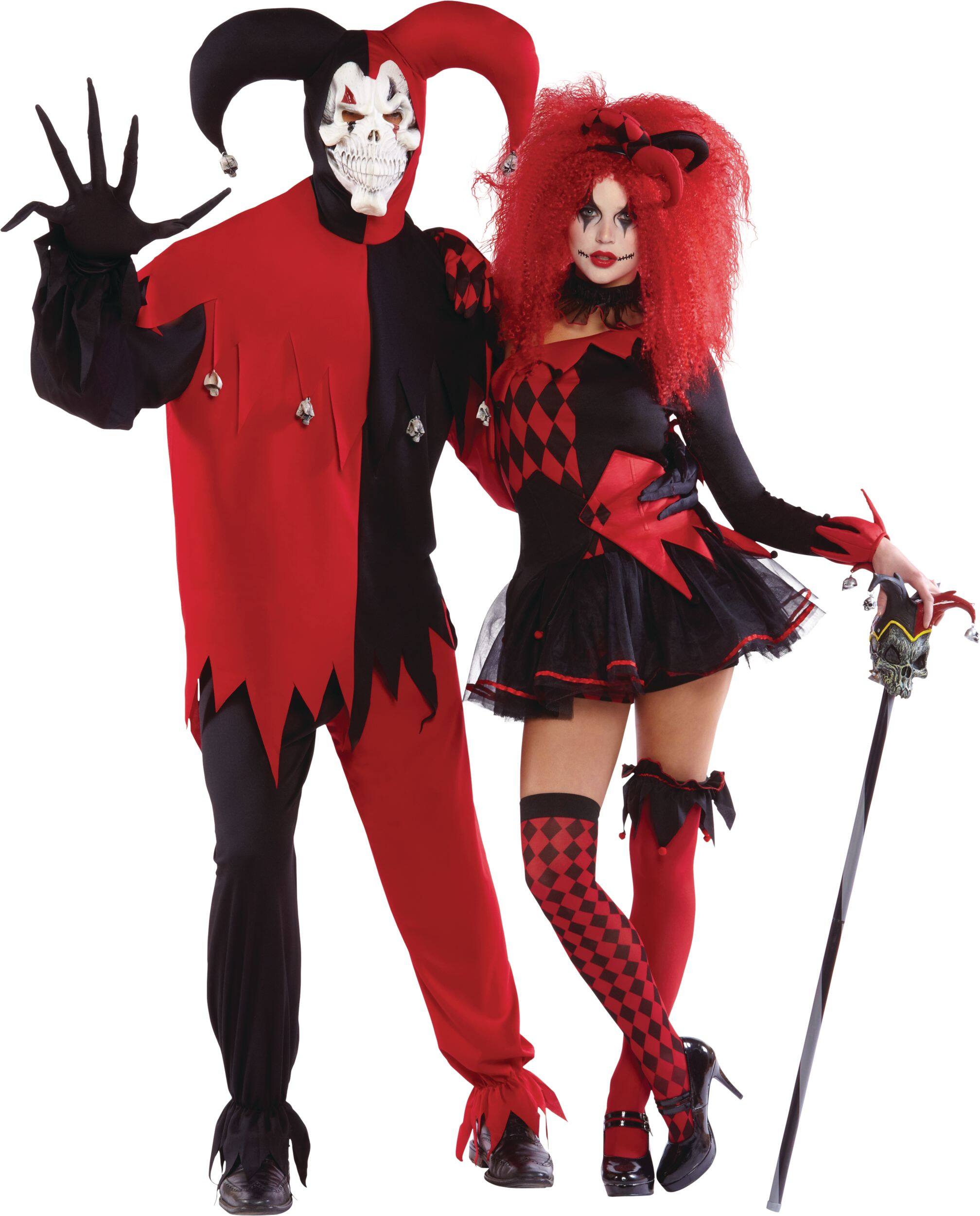 Women's Punky Jester Black/Red Dress with Headband & Stockings ...