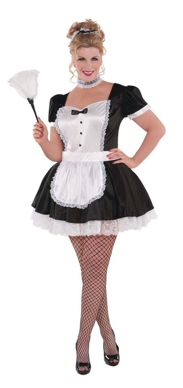 Costume de soubrette, femmes, tenue noir/blanc, bandeau/gants/collants, grande taille Front_Angled_Left