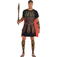 Men's Roman Centurion Brown/Red Tunic with Cape & Wrist Guards Halloween Costume Front_Flat