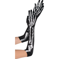 Adult Skeleton Elbow Long Bone Gloves, Black/White, One Size, Wearable Costume Accessory for Halloween