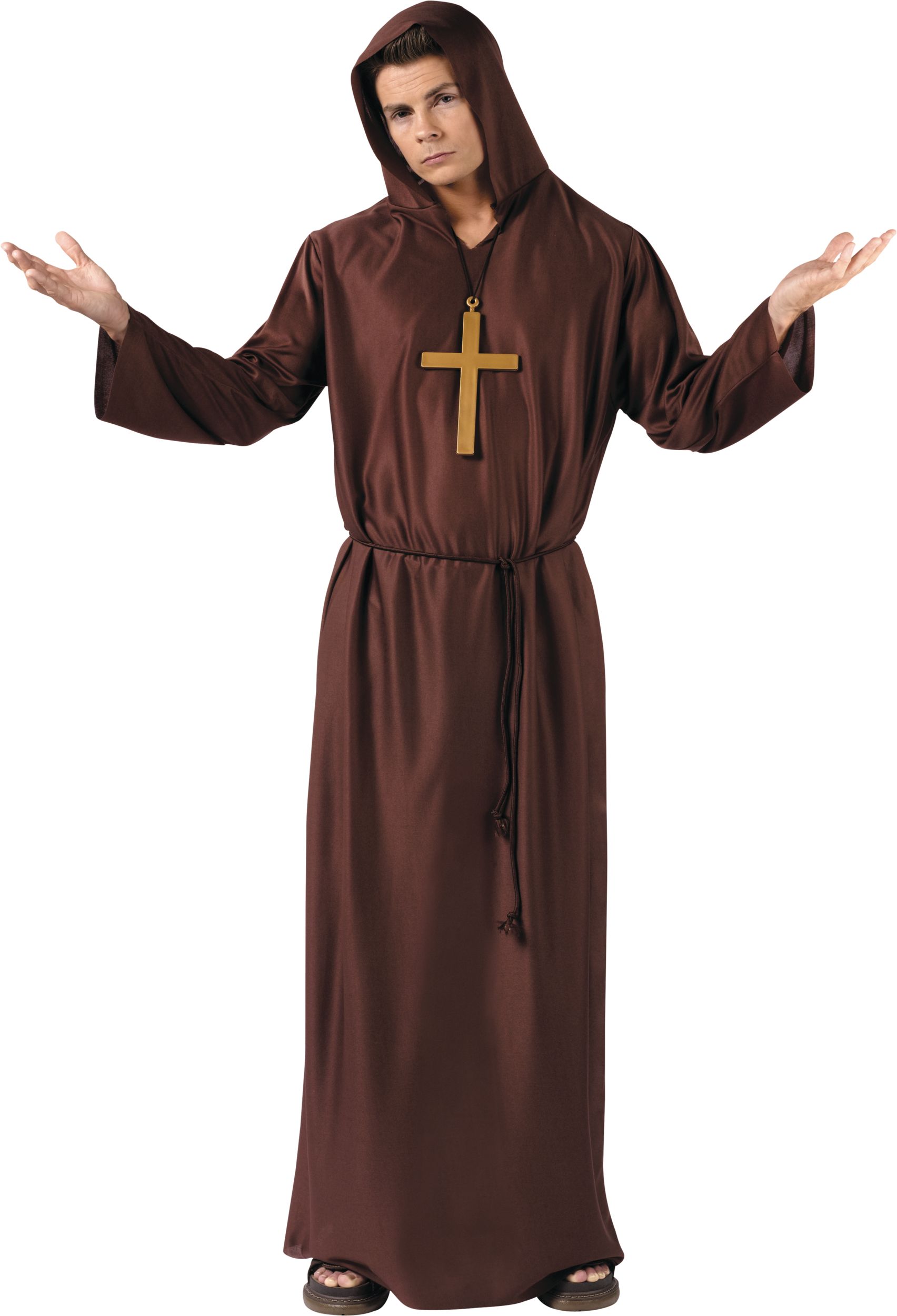 Monk Robe, Brown, Adult, One Size Front_Flat