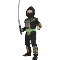 Kids' Ninja Black Outfit with Shirt/Pants/Hood Halloween Costume, Assorted Sizes Front_Angled_Left