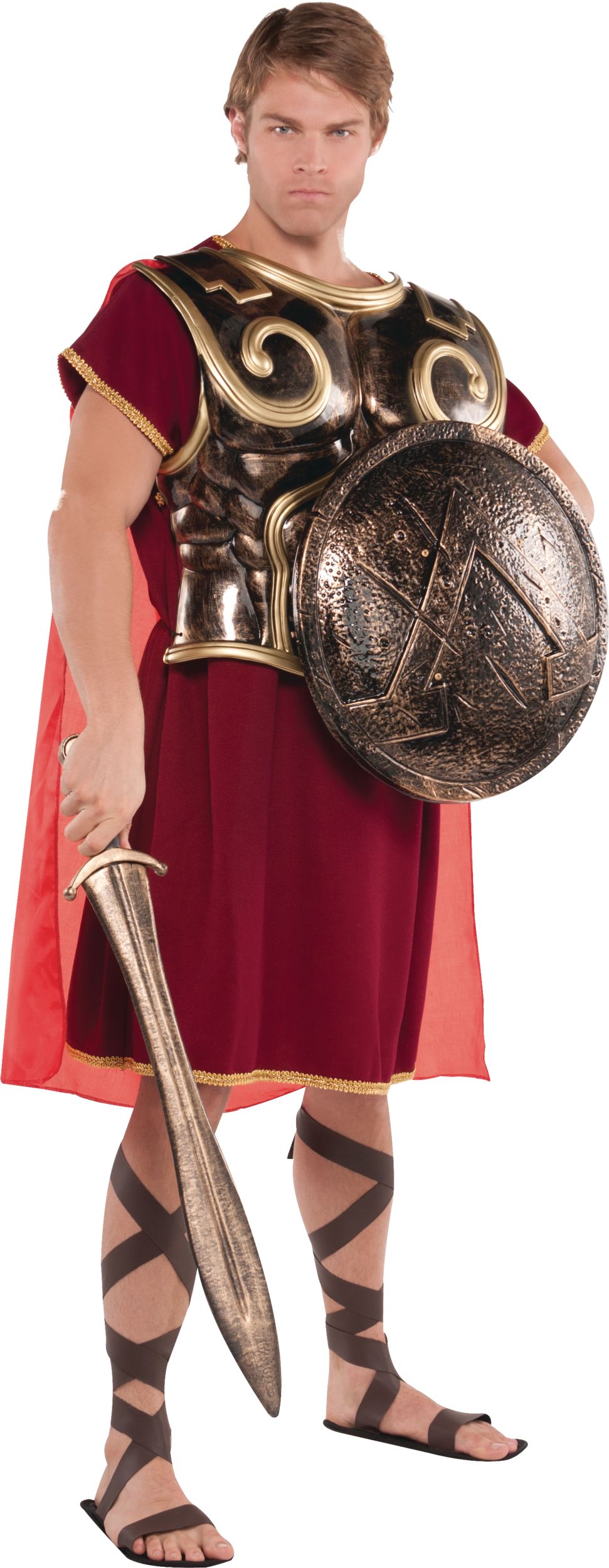 Adult Halloween Costume Greek Chest Plate with Cape Front_Angled_Right