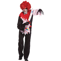 Adult Clown Evil Long Sleeve Shirt, Black/White/Red Blood Splatters, One Size, Wearable Costume Accessory for Halloween Front_Flat