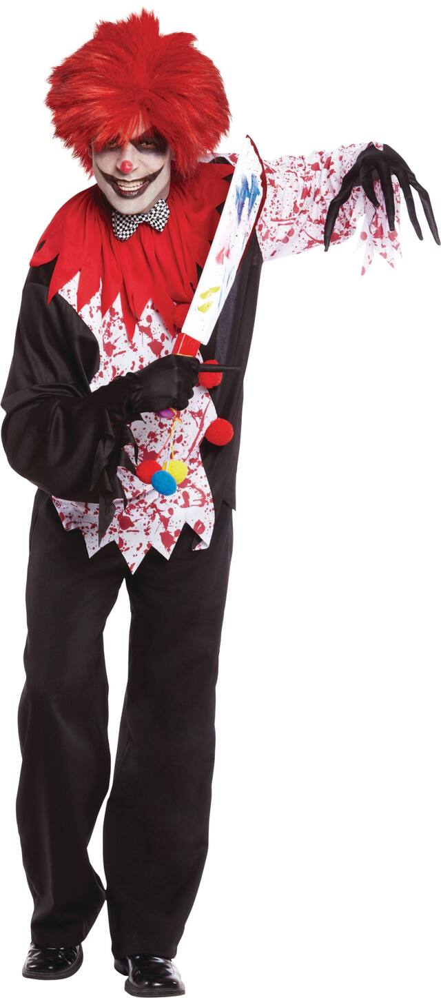 Adult Clown Evil Long Sleeve Shirt, Black/White/Red Blood Splatters, One Size, Wearable Costume Accessory for Halloween Front_Flat