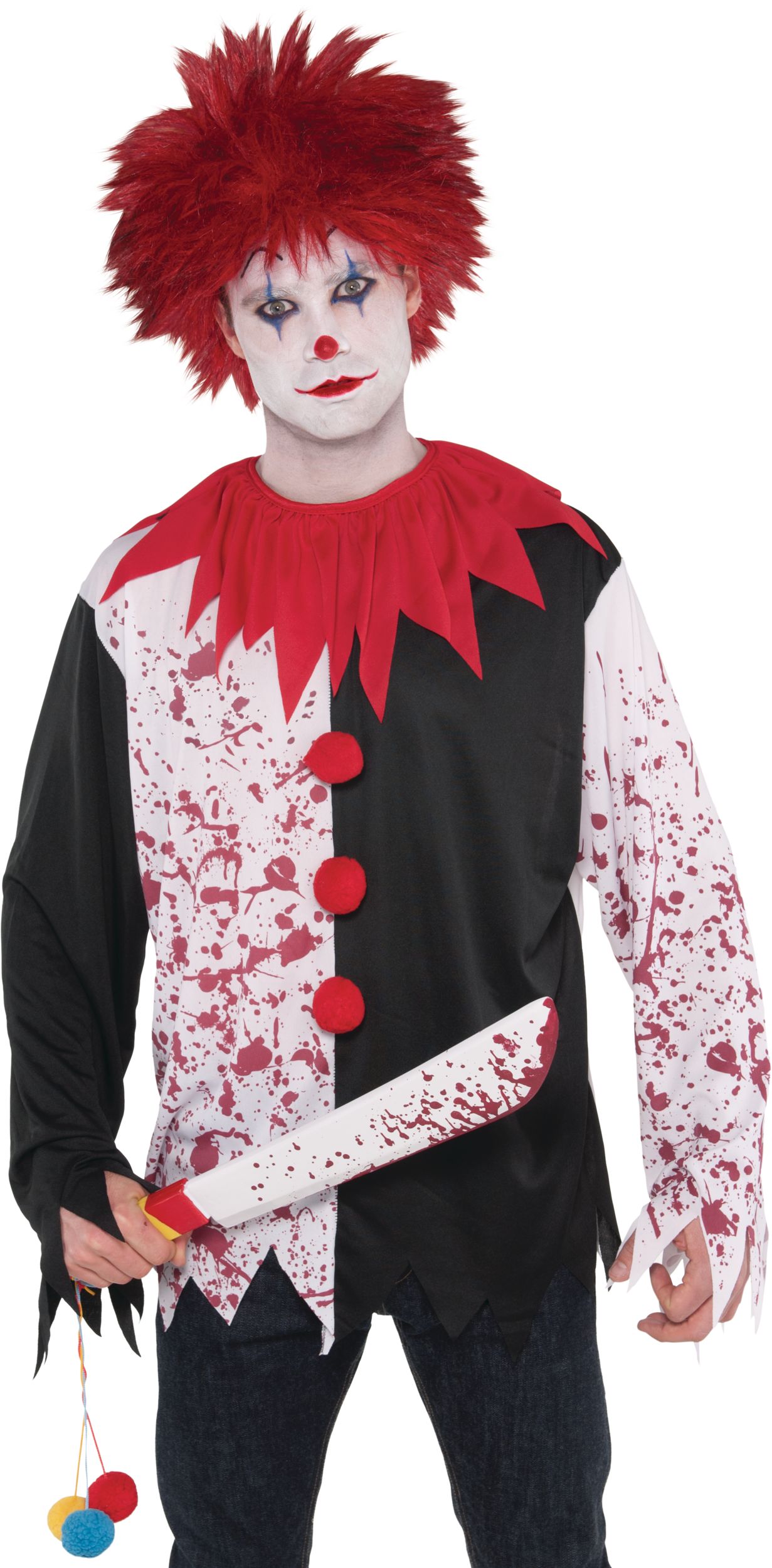 Chandail de clown diabolique à manches longues pour adulte, éclaboussures de sang, noir/blanc/rouge, taille universelle, accessoire de costume portable pour l'Halloween CloseUp