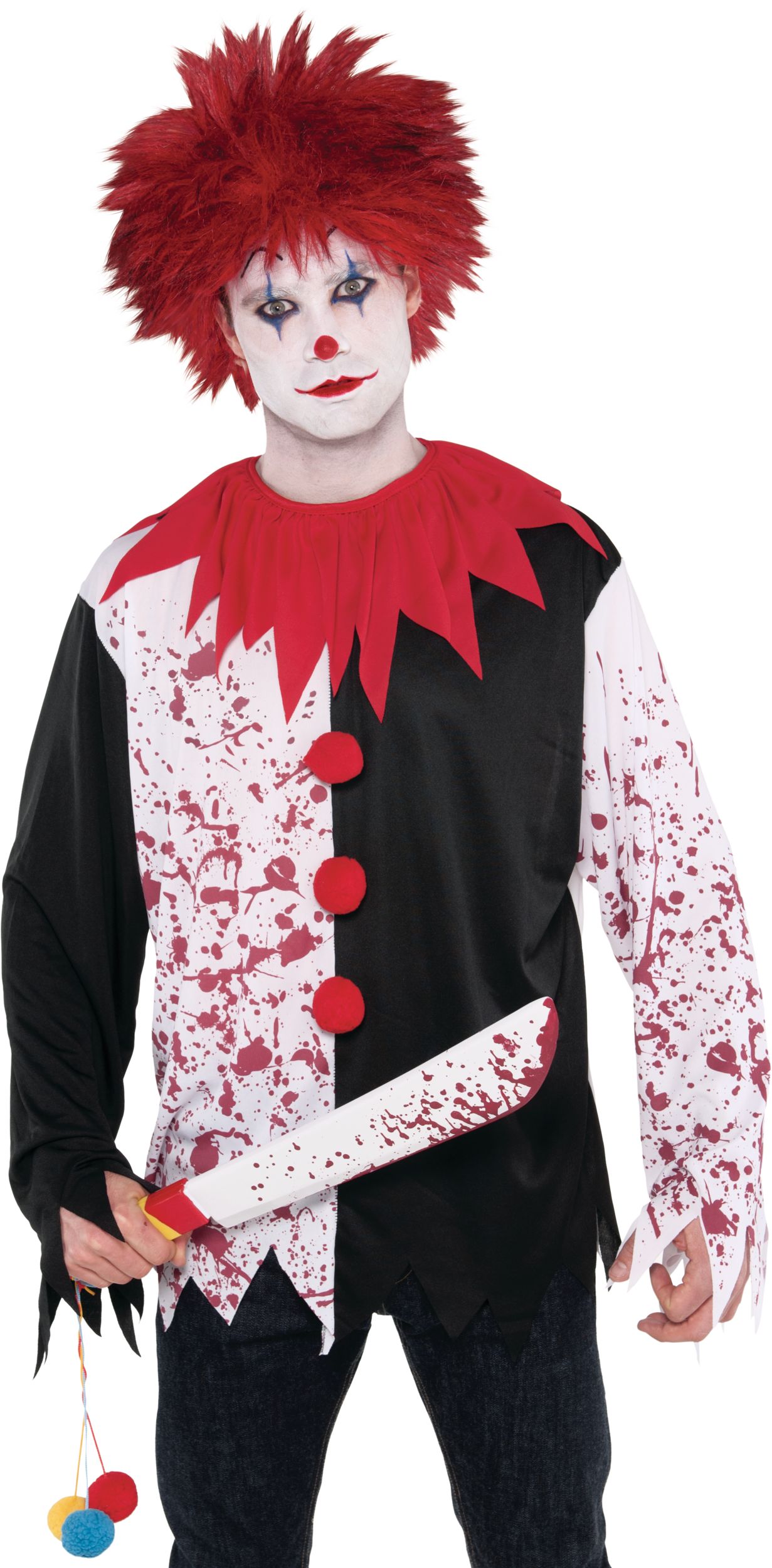 Evil Clown Knife Weapon, Rainbow/Silver, 21-in, Wearable Costume Prop for Halloween Front_Flat