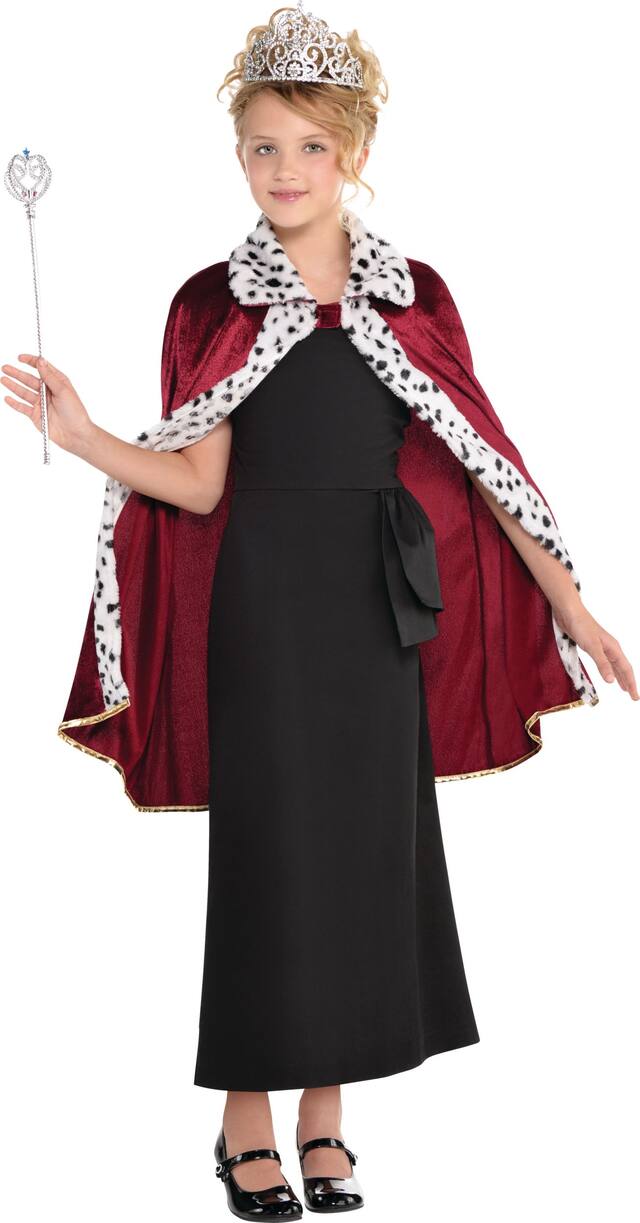 Kids' Royal Cape with Fur, Red, One Size, Wearable Costume Accessory for Halloween Front_Flat