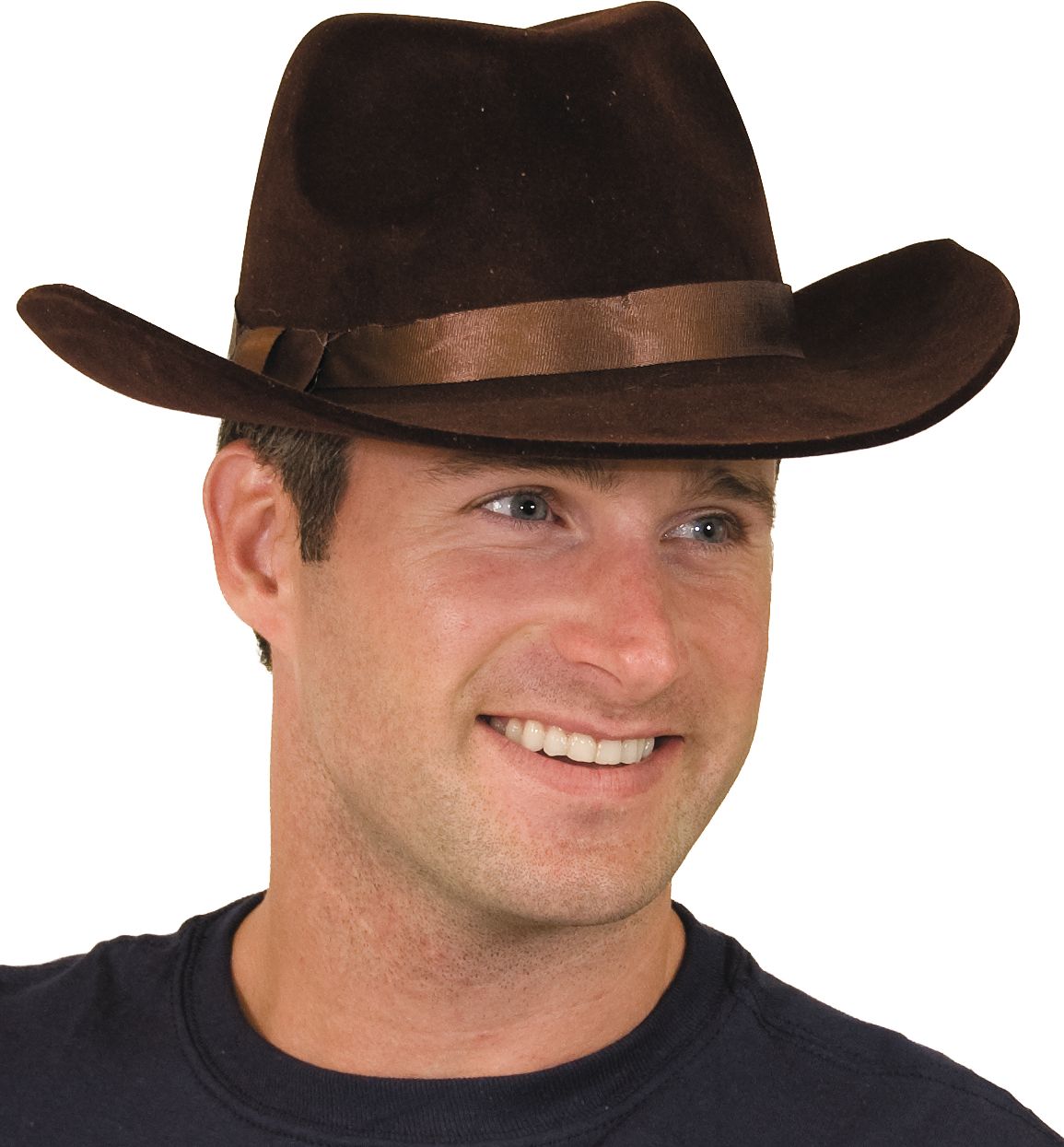 Western Flocked Cowboy Hat, Brown, One Size, Wearable Costume Accessory for Halloween Front_Angled_Right