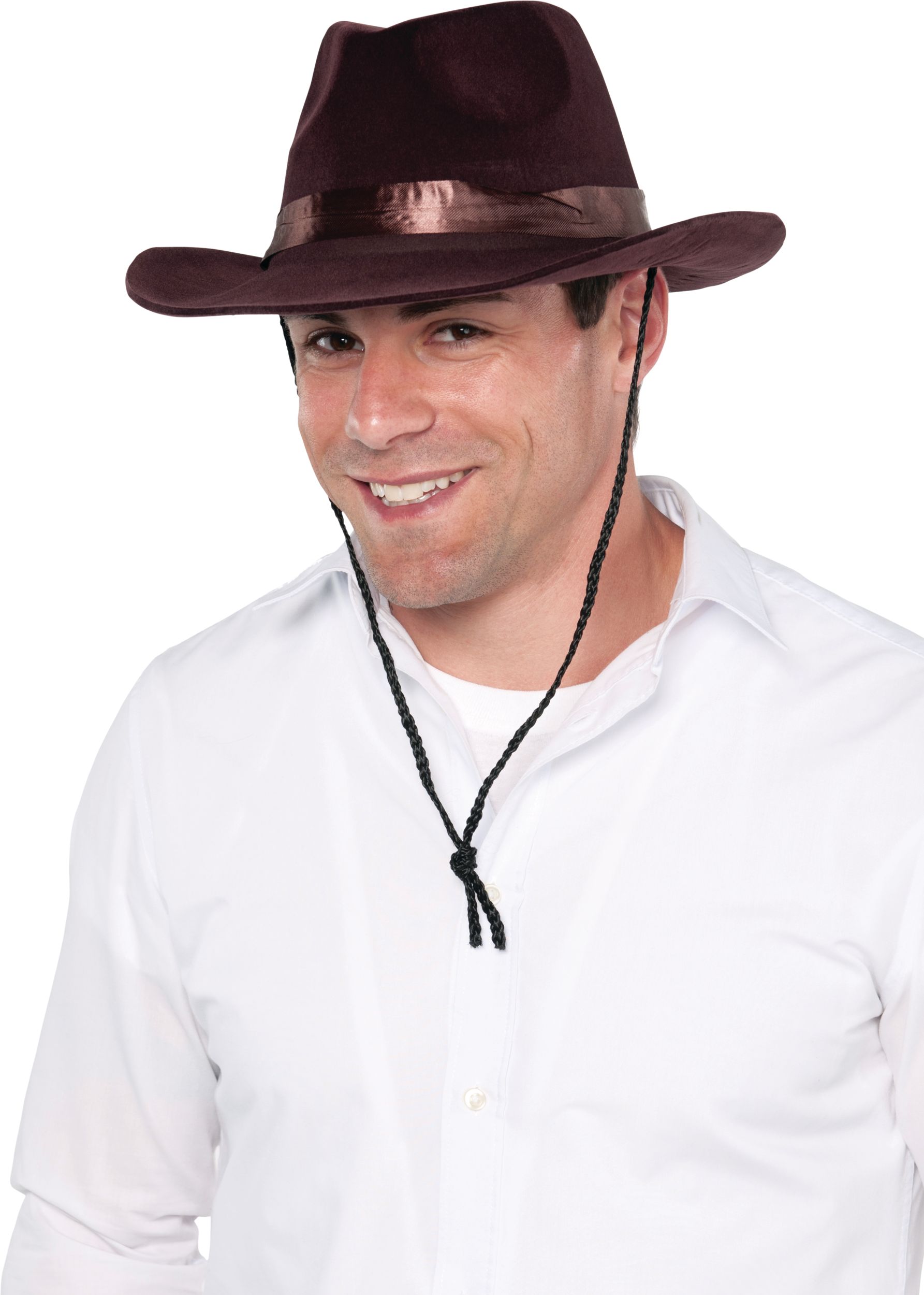 Western Flocked Cowboy Hat, Brown, One Size, Wearable Costume Accessory for Halloween Front_Angled_Left