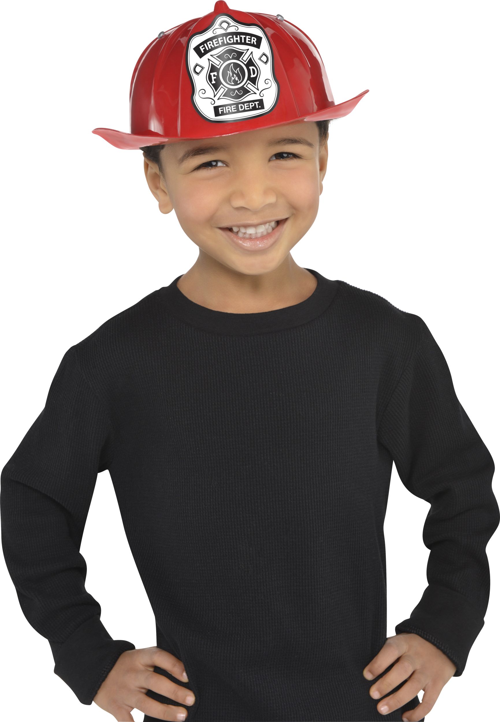 "Fire Dept." Firefighter Worker Plastic Hard Hat, Red, One Size, Wearable Costume Accessory for Halloween Front_Flat