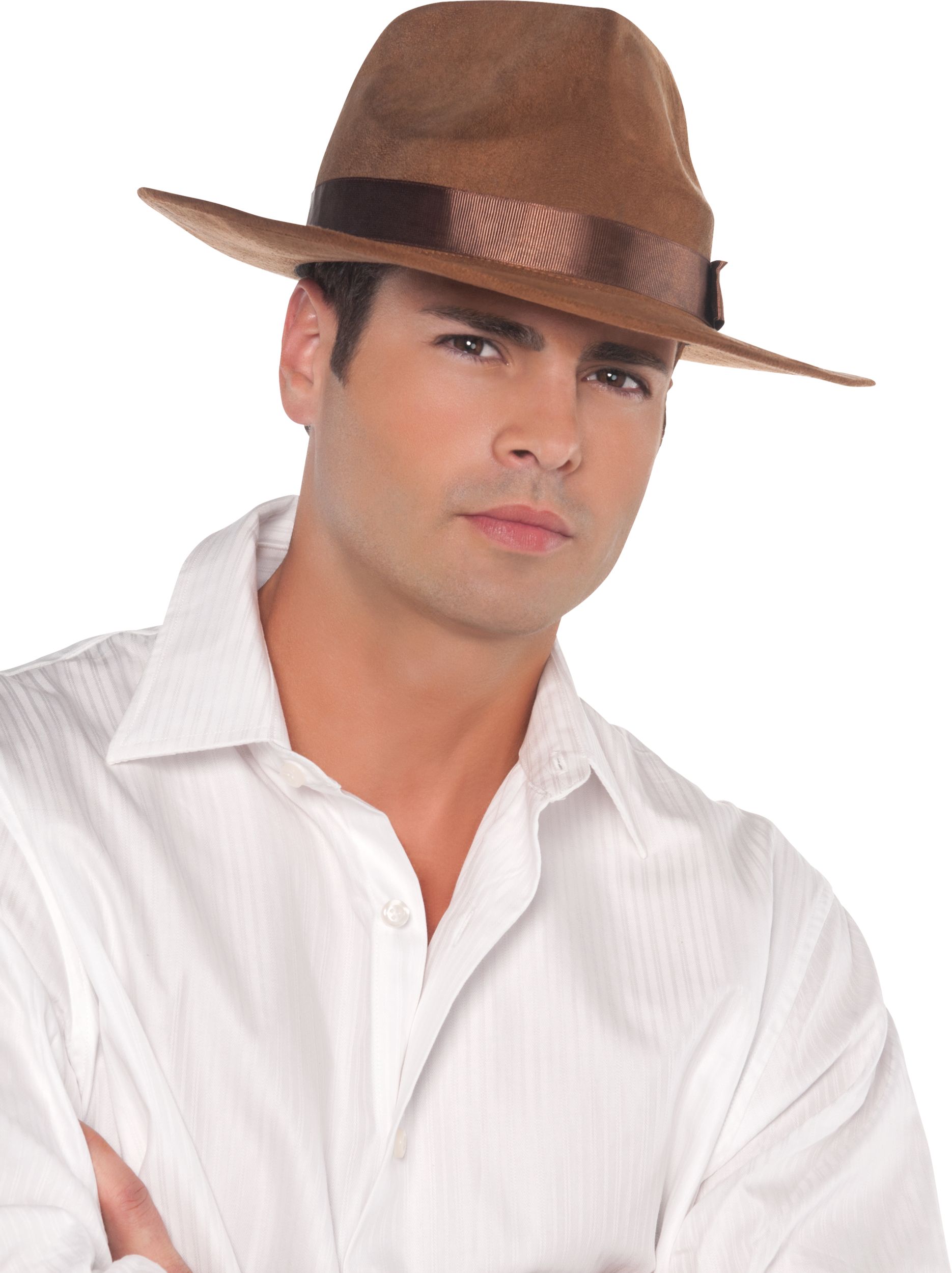 Archaeologist Cowboy Faux Suede Hat, Brown, One Size, Wearable Costume Accessory for Halloween Front_Angled_Right
