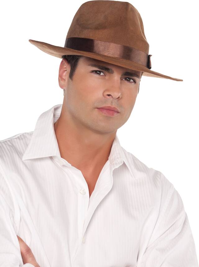 Archaeologist Cowboy Faux Suede Hat, Brown, One Size, Wearable Costume Accessory for Halloween Front_Angled_Right