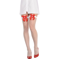 Adult Fishnet Thigh High Stockings with Nurse Bow Front_Flat