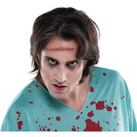 Fake Stitches Wound Temporary Tattoo, Red, 4-in, Wearable Favours  for Halloween Front_Flat