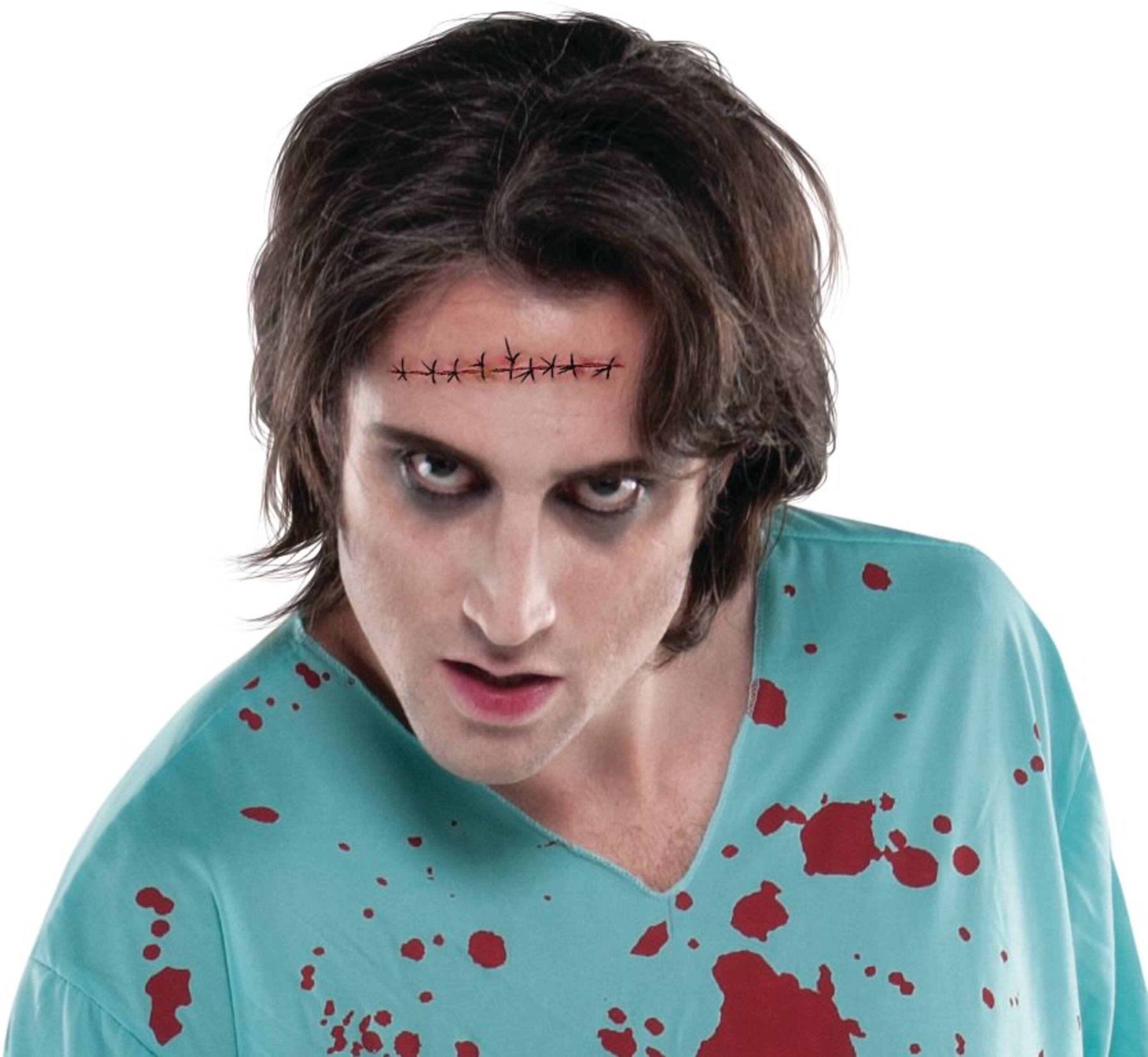 Fake Stitches Wound Temporary Tattoo, Red, 4-in, Wearable Favours  for Halloween Front_Flat