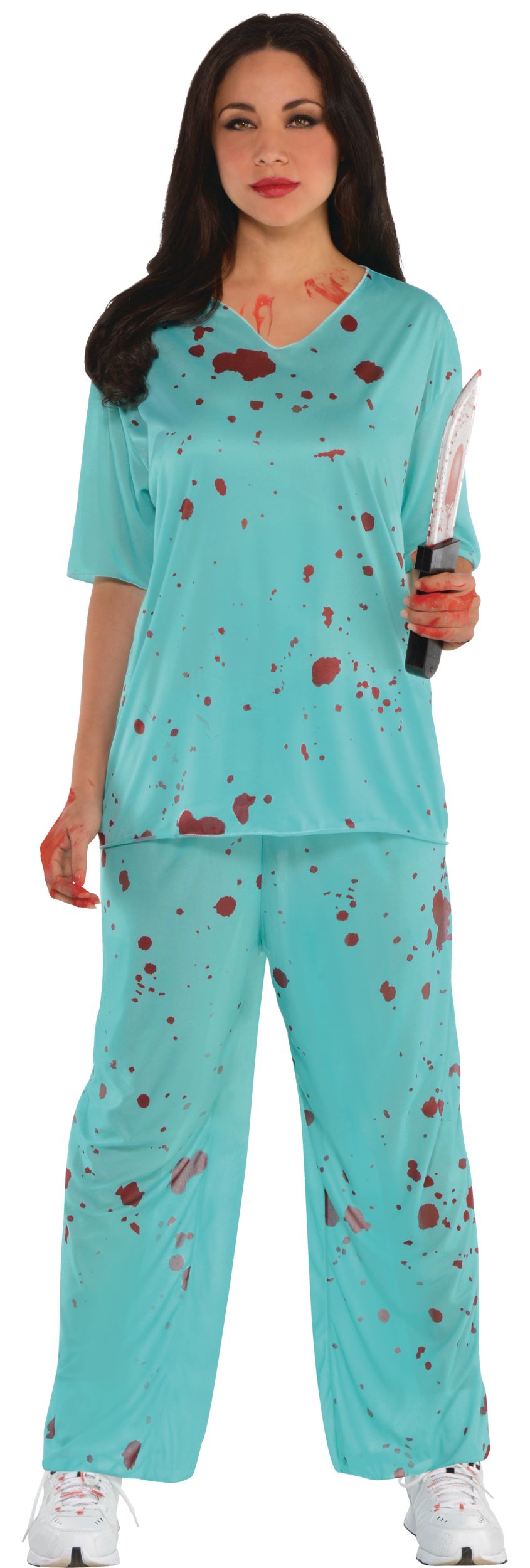 Women's Doctor Blue Scrubs with Shirt & Pants Halloween Costume, One Size Front_Flat