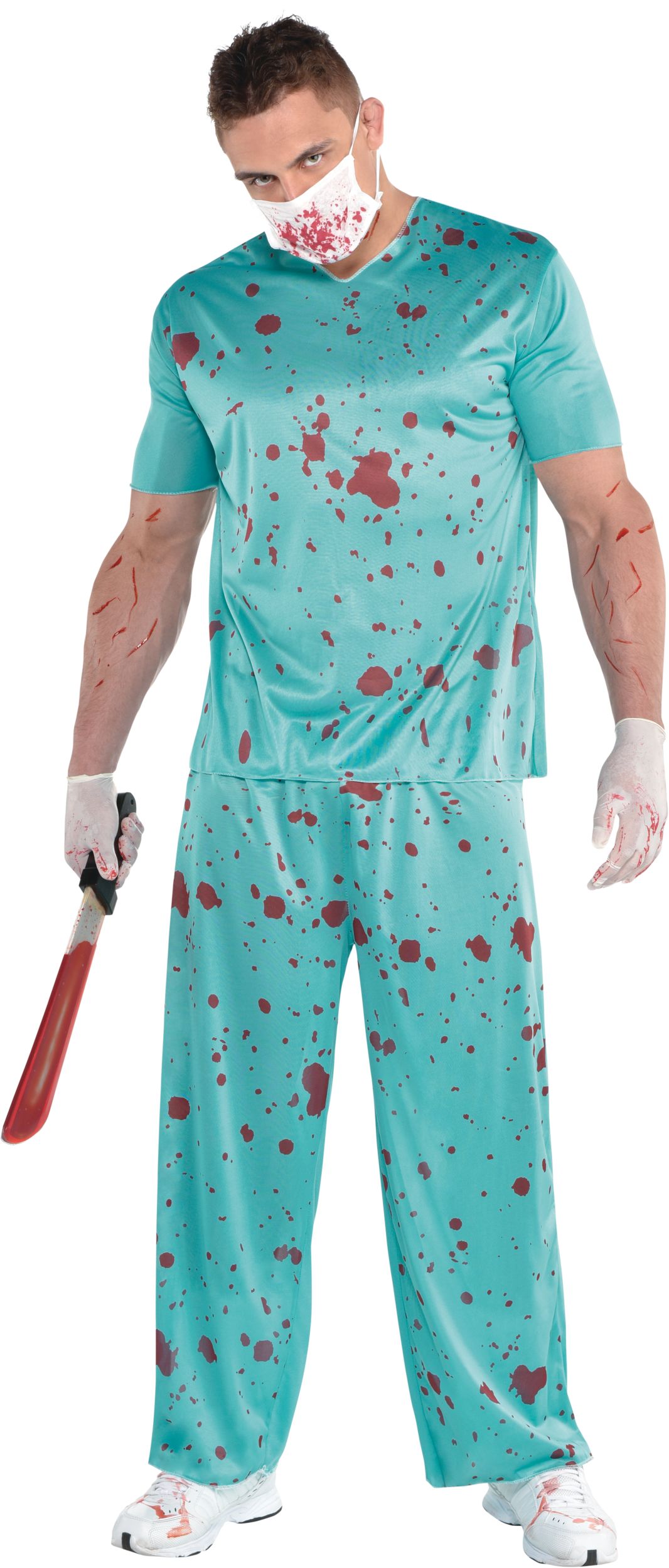 Women's Doctor Blue Scrubs with Shirt & Pants Halloween Costume, One Size Front_Flat