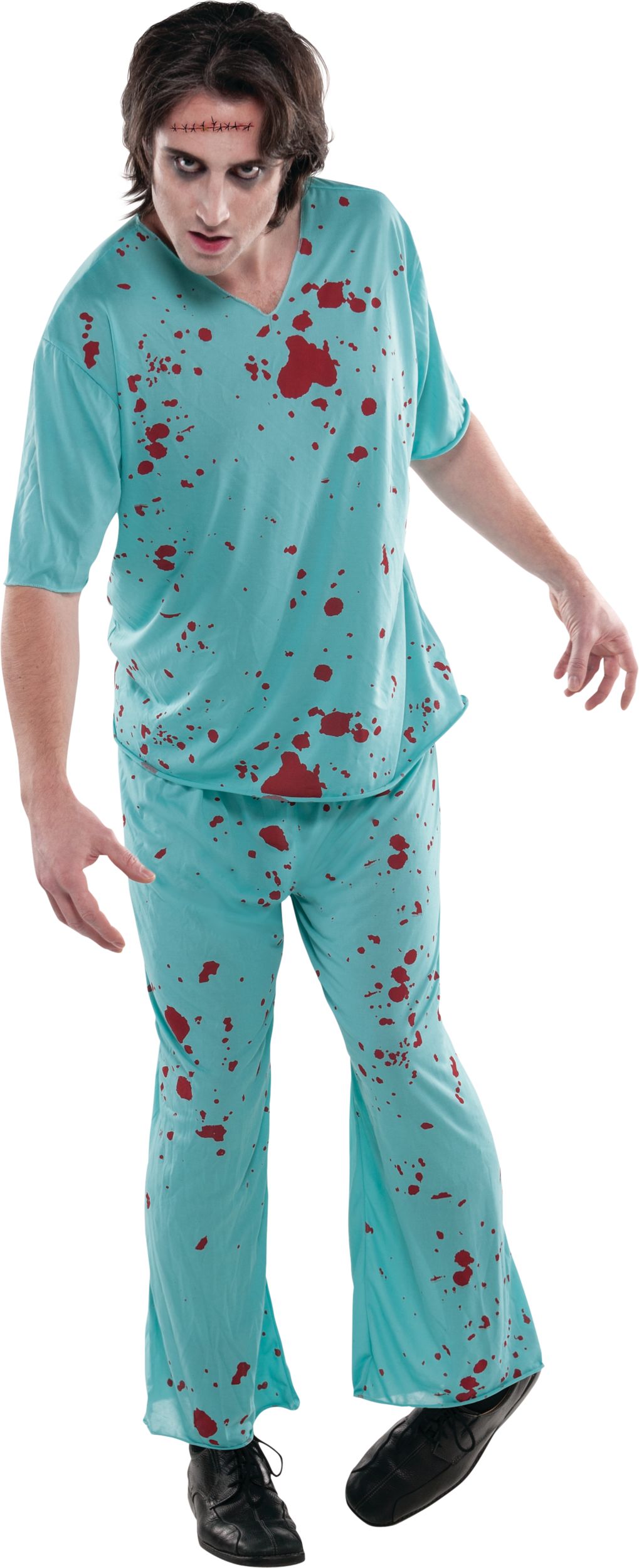 Women's Doctor Blue Scrubs with Shirt & Pants Halloween Costume, One Size Front_Flat