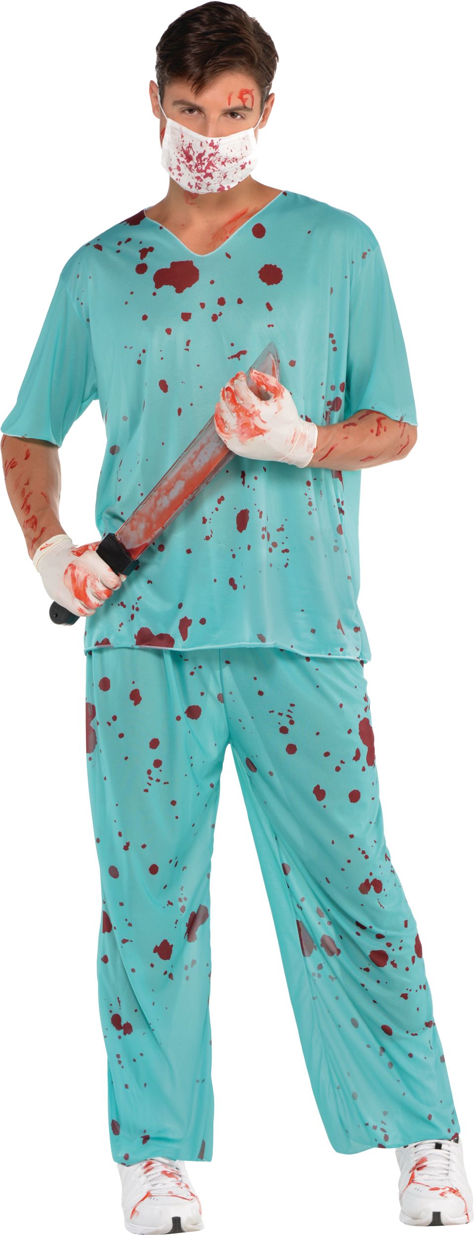 Women's Doctor Blue Scrubs with Shirt & Pants Halloween Costume, One Size Front_Flat