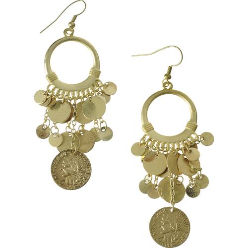 Roman Dangly Hoop Coin Earring Jewelry with Fish Hook, Gold, One Size, 2-pk, Wearable Costume Accessories for Halloween
