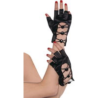 Fingerless Criss Cross Short Gloves, Black, One Size, Wearable Costume Accessory for Halloween Composite_or_Mixed