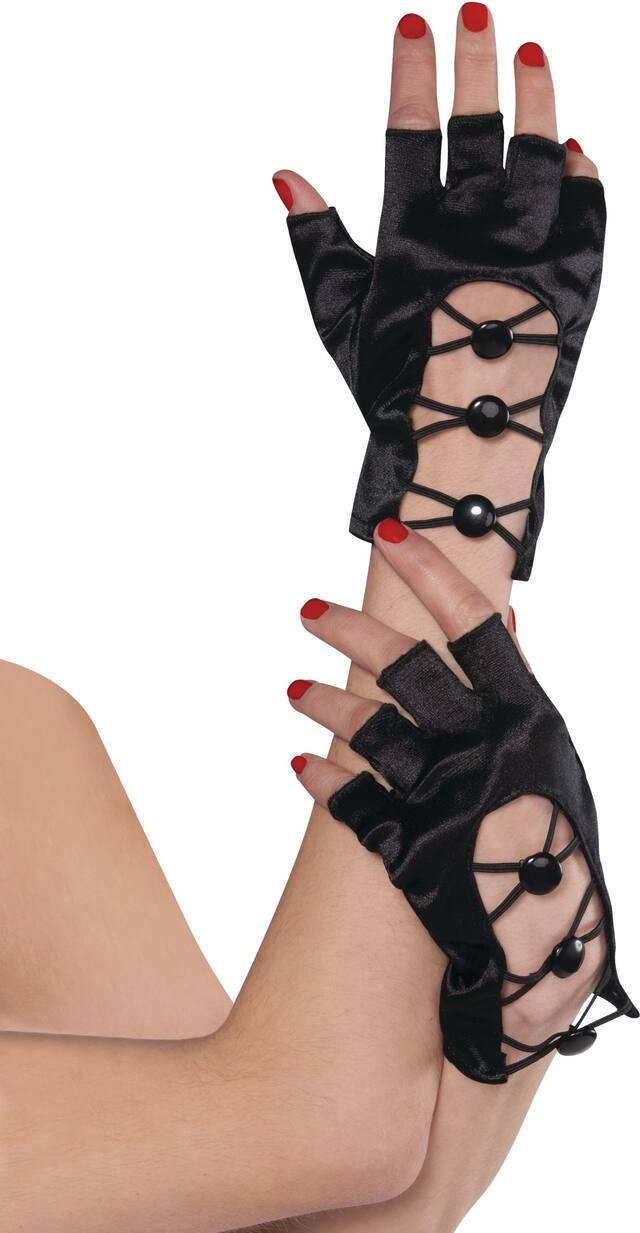 Fingerless Criss Cross Short Gloves, Black, One Size, Wearable Costume Accessory for Halloween Composite_or_Mixed