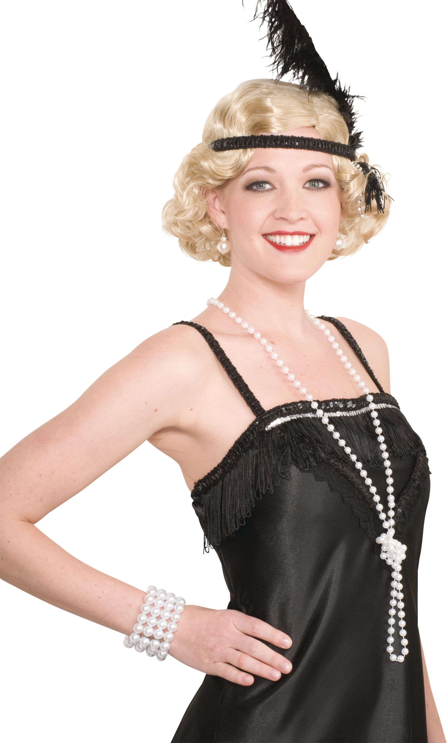 Bracelet multibrins de fausses perles, blanc, taille unique, accessoire de costume à porter pour l'Halloween Front_Angled_Right