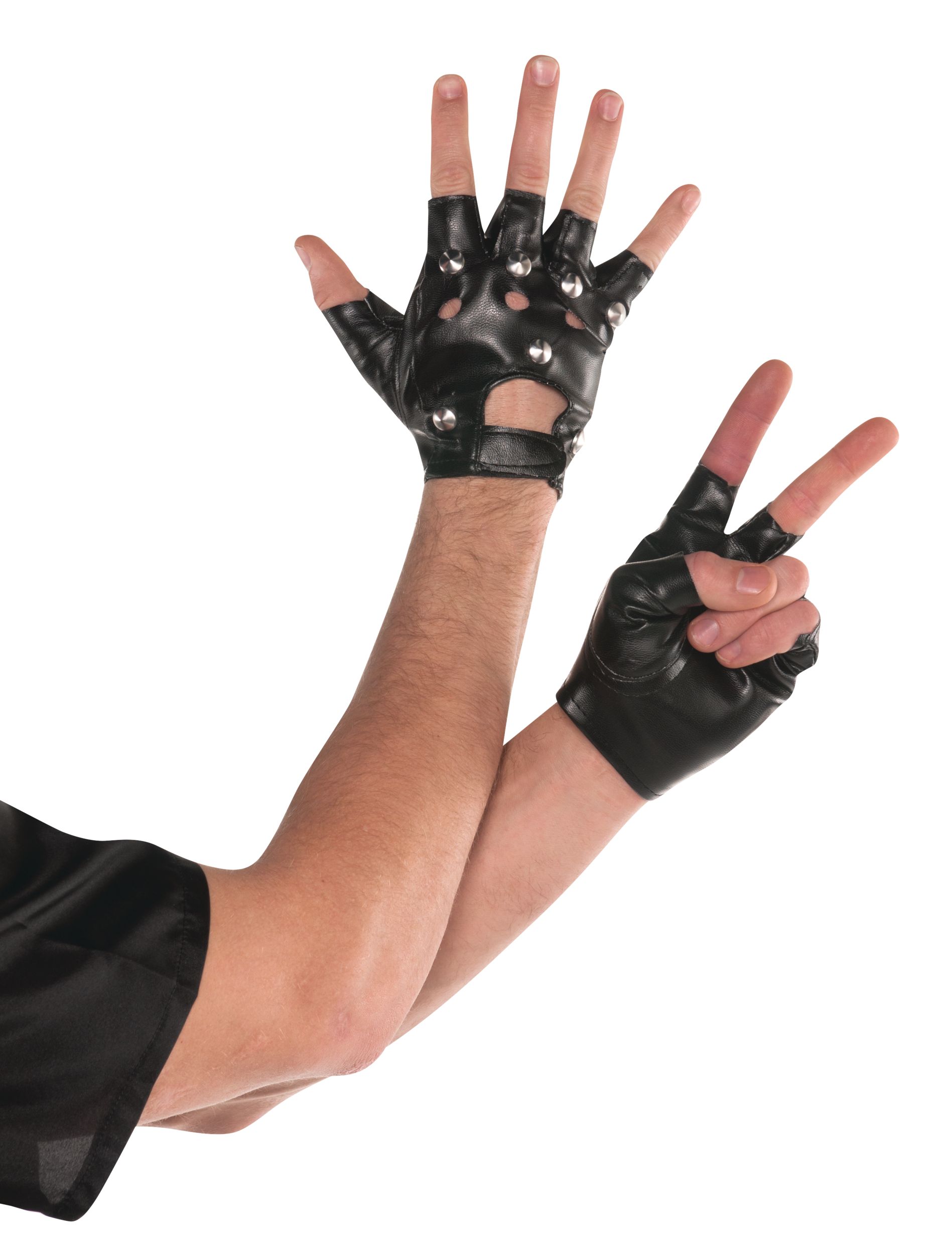 Adult Faux Leather Studded Fingerless Gloves, Black/Silver, One Size, Wearable Costume Accessory for Halloween Composite_or_Mixed
