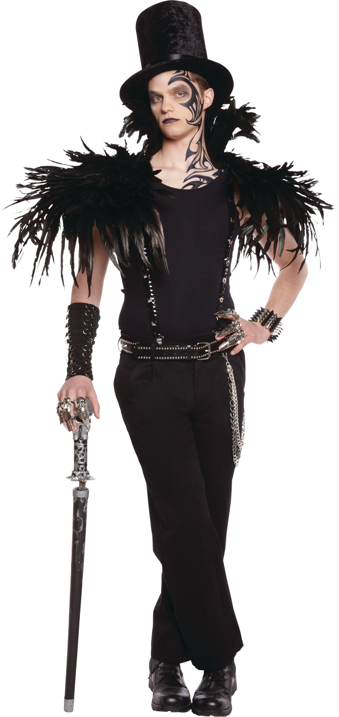 Gothic Shoulder Feather Wing, Black, One Size, Wearable Costume Accessory for Halloween Front_Flat