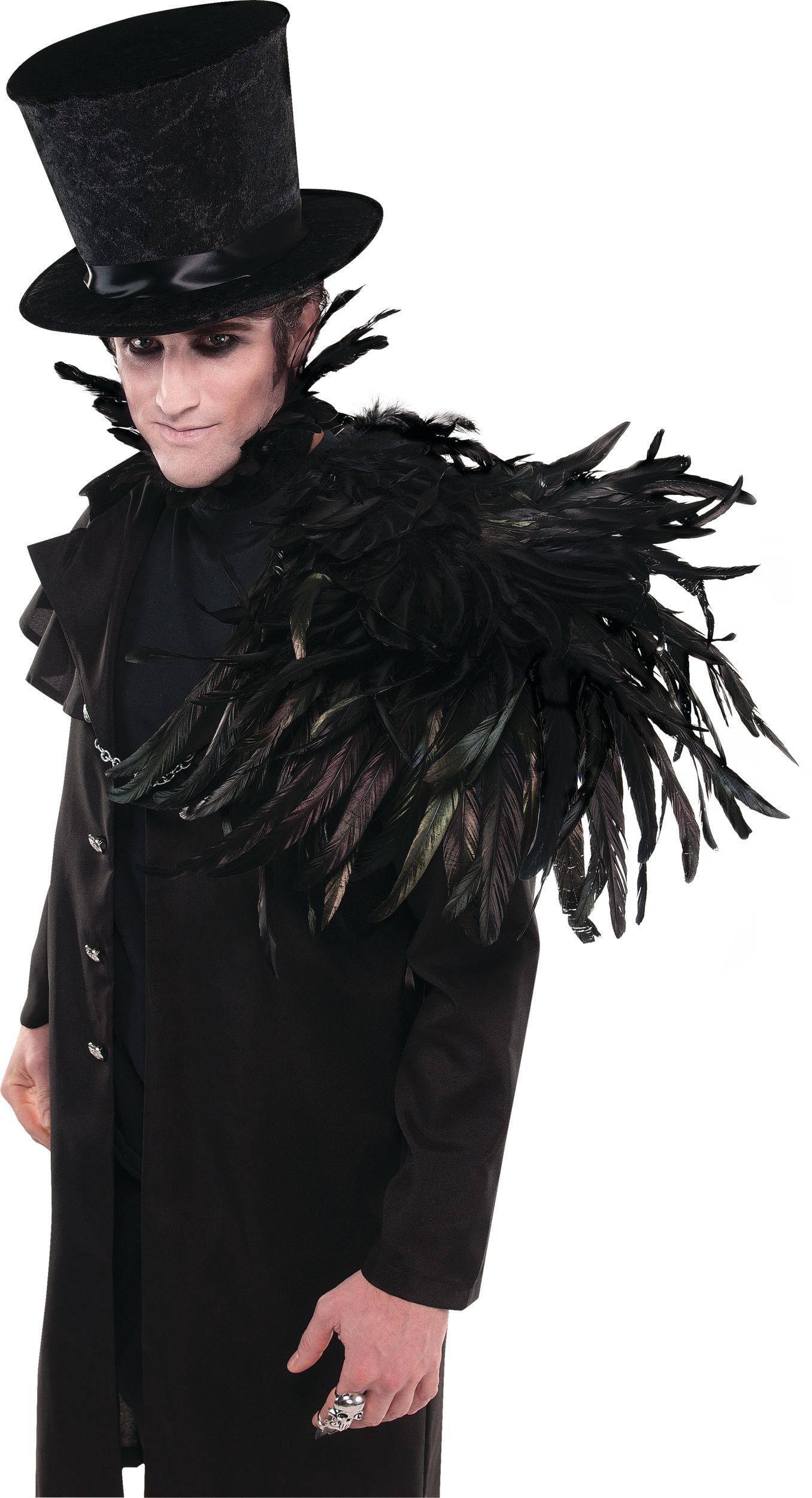 Gothic Shoulder Feather Wing, Black, One Size, Wearable Costume Accessory for Halloween Front_Angled_Left