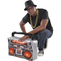 1980s Inflatable Boom Box, Black/Orange, One Size, Costume Prop for Halloween Front_Angled_Left