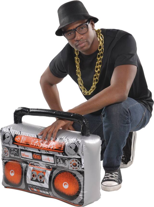 1980s Inflatable Boom Box, Black/Orange, One Size, Costume Prop for Halloween Front_Angled_Left