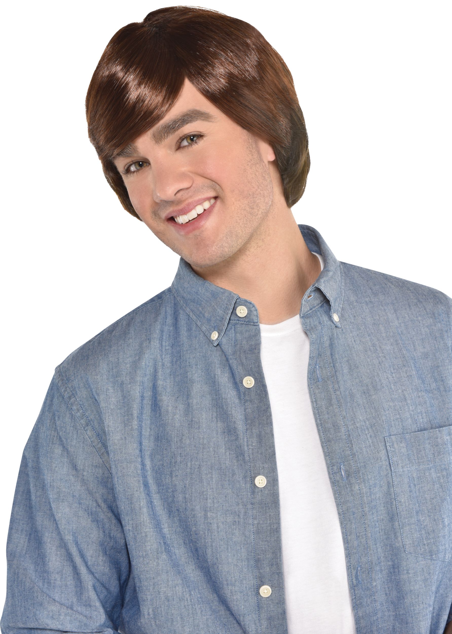 Charming Prince Straight Hair Side Bang Wig, Brown, One Size, Wearable Costume Accessory for Halloween Front_Angled_Left