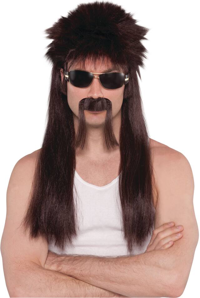 Perruque coupe Longueuil et moustache longues, brun, taille unique, paq. 2, accessoires de costume à porter pour l'Halloween Front_Flat