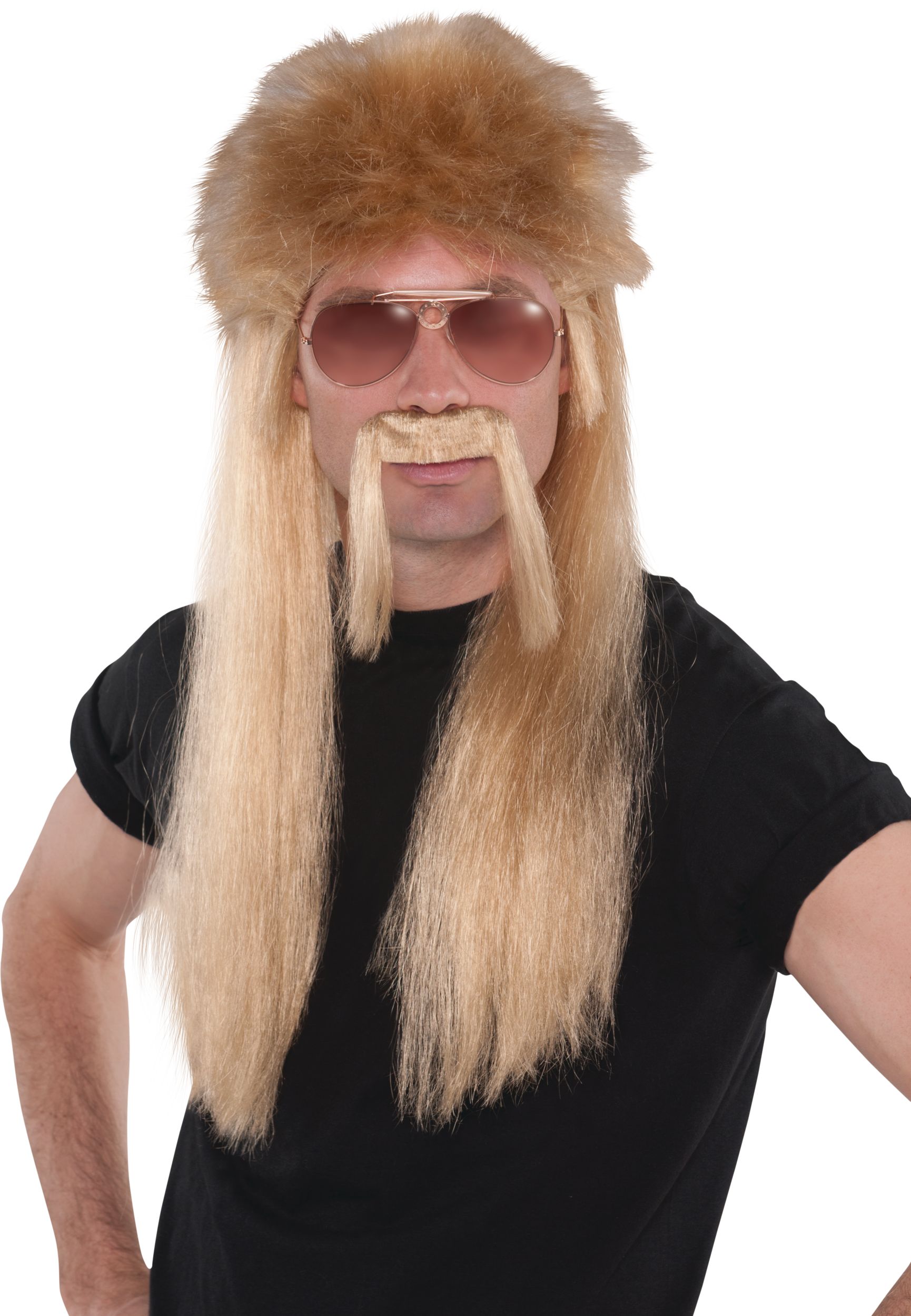 Perruque longue coupe Longueuil et moustache, blond, taille unique, paq. 2, accessoires de costume à porter pour l'Halloween Front_Flat