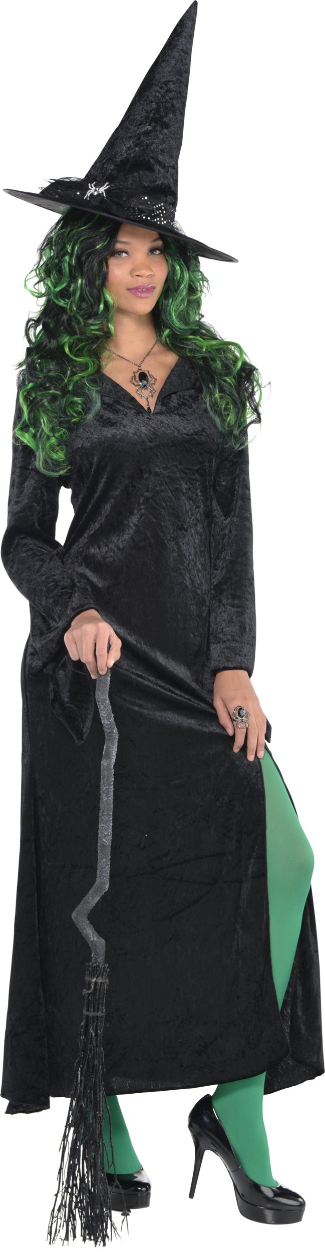Women's Witch Black Dress Halloween Costume, One Size Front_Angled_Right