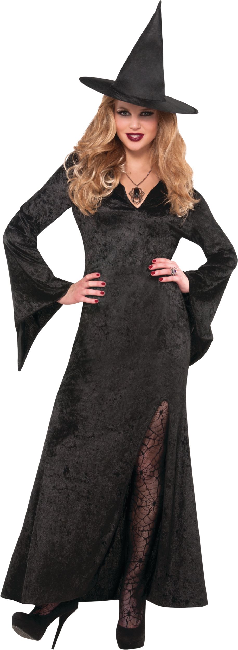 Women's Witch Black Dress Halloween Costume, One Size Front_Flat