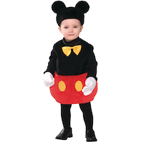 Costume Disney Mickey Mouse, bébés, combinaison rouge/noir avec noeud papillon/gants/oreilles, tailles variées Front_Flat