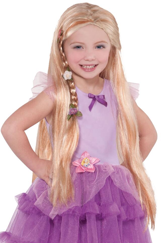Longue perruque raide Disney Raiponce pour enfant, blond, taille unique, accessoire de costume à porter pour l'Halloween Front_Flat