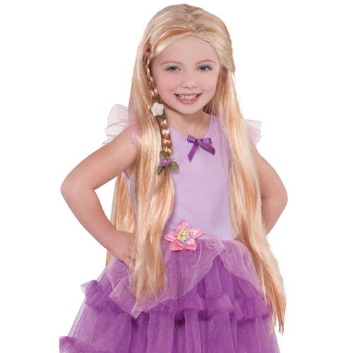 Kids' Disney Tangled Rapunzel Long Straight Hair Wig, Blonde, One Size, Wearable Costume Accessory for Halloween