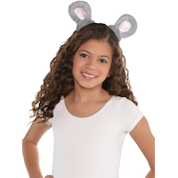 Kids' Furry Mouse Ears Headband, Grey/Pink, One Size, Wearable Costume Accessory for Halloween