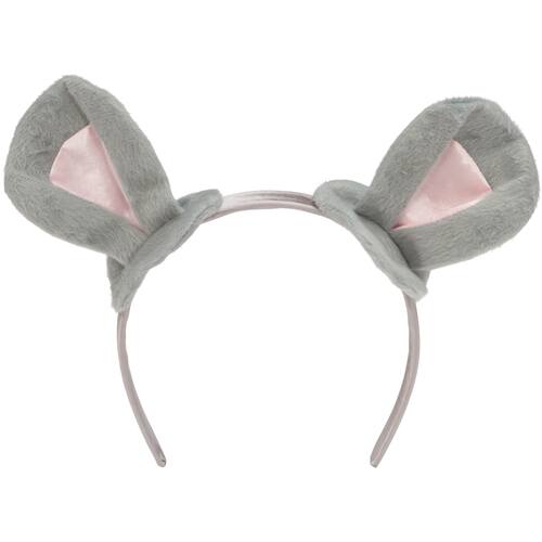 Kids' Furry Mouse Ears Headband, Grey/Pink, One Size, Wearable Costume Accessory for Halloween