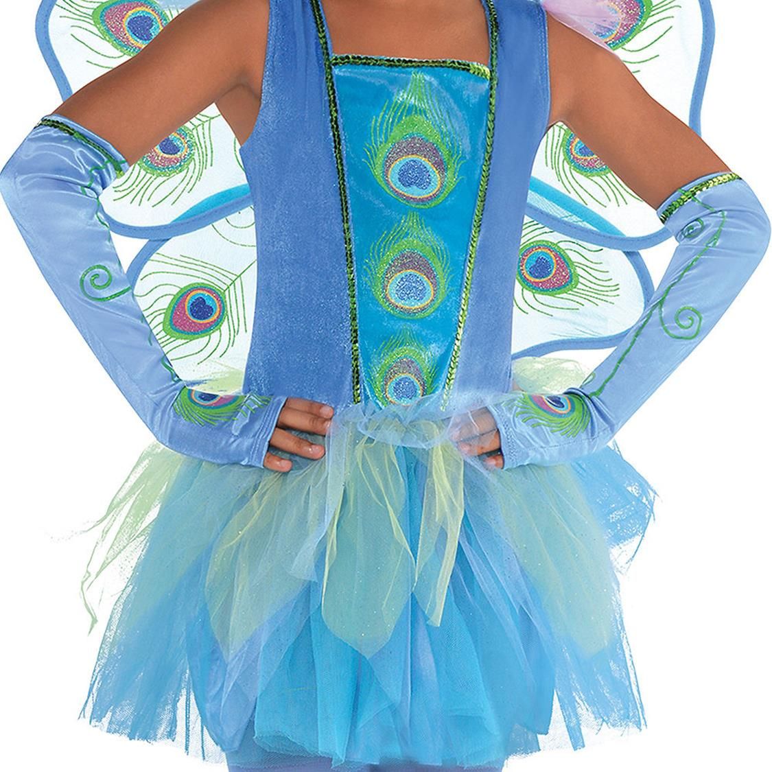 Kids' Peacock Blue Dress with Wings/Tights/Gloves Halloween Costume, Assorted Sizes CloseUp