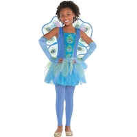 Kids' Peacock Blue Dress with Wings/Tights/Gloves Halloween Costume, Assorted Sizes Front_Flat