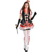 Costume Disney Alice au pays des merveilles Reine rouge, femmes, robe noir/rouge avec gants/collants/bandeau, grande taille Front_Flat